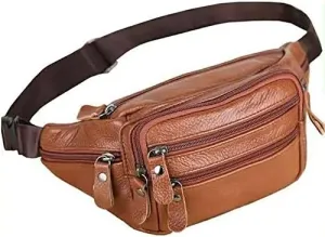Waist Pack Portable Male Men's Vintage Leather Waist Bag Zip Pocket Genuine Leather Pack Casual Functional Money Phone Cigarette Belt Bag