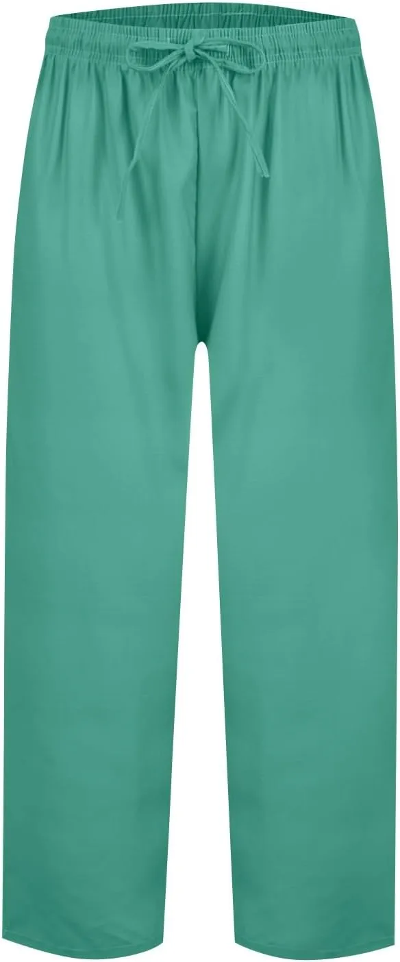 Women Beachy Outfits 2025 Drawstring Pants with Pockets Cropped Flowy Straight Slim Solid Sweatpants