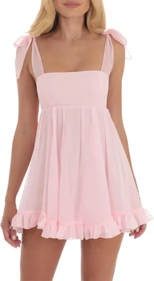 Women Boho Floral Gingham Babydoll Dress Spaghetti Strap Beachy Sundress Sleeveless Ruffle Tie Shoulder Mini Dresses