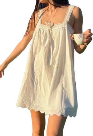Women Boho Floral Gingham Babydoll Dress Spaghetti Strap Beachy Sundress Sleeveless Ruffle Tie Shoulder Mini Dresses