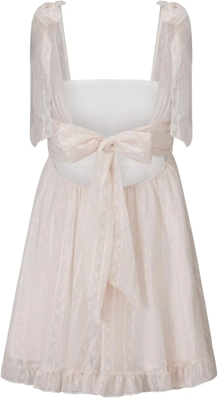 Women Boho Floral Gingham Babydoll Dress Spaghetti Strap Beachy Sundress Sleeveless Ruffle Tie Shoulder Mini Dresses