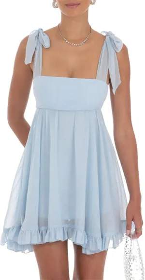 Women Boho Floral Gingham Babydoll Dress Spaghetti Strap Beachy Sundress Sleeveless Ruffle Tie Shoulder Mini Dresses