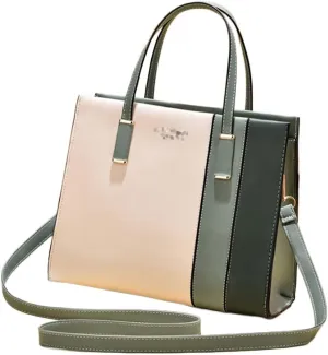 Women Elegant Handbag and Purse Satchel Faux Leather Stitching Tote Crossbody Shoulder Bags