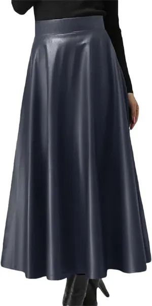 Women Long Skirts Fashion Leather PU Skirt Solid Office Lady Midi Skirts Elegant High-Waisted Party Skirts