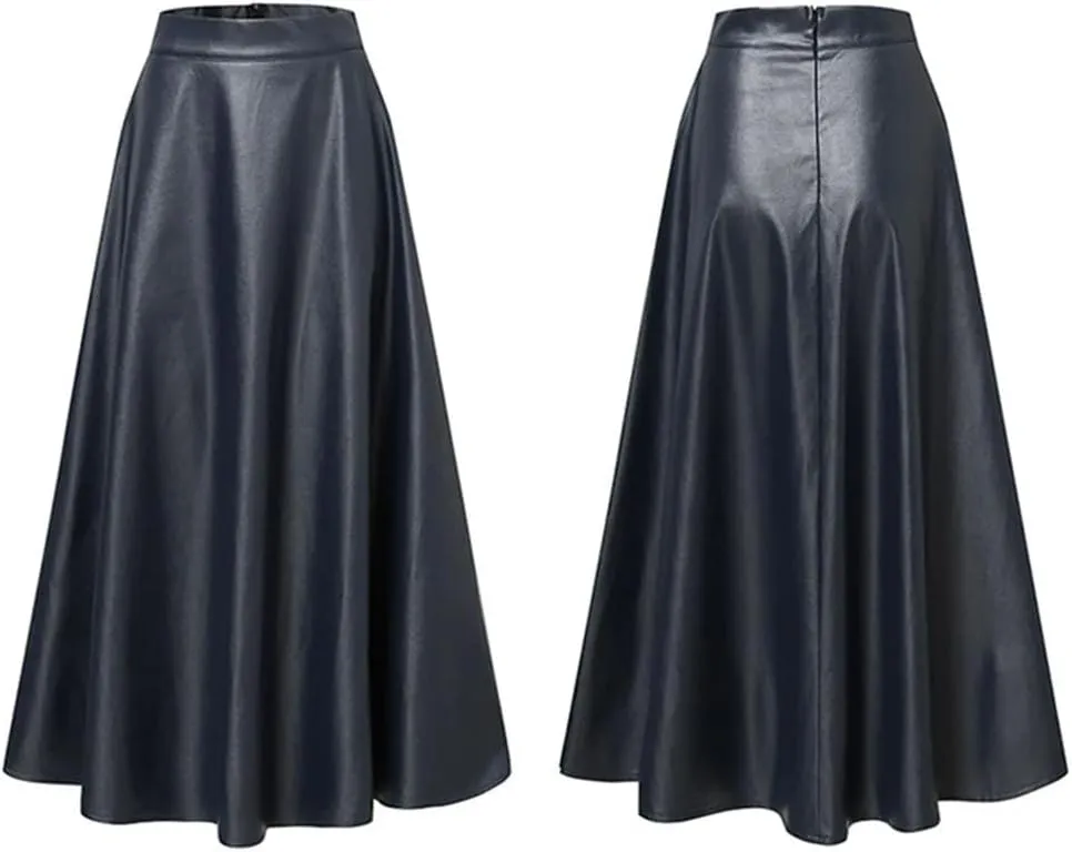 Women Long Skirts Fashion Leather PU Skirt Solid Office Lady Midi Skirts Elegant High-Waisted Party Skirts