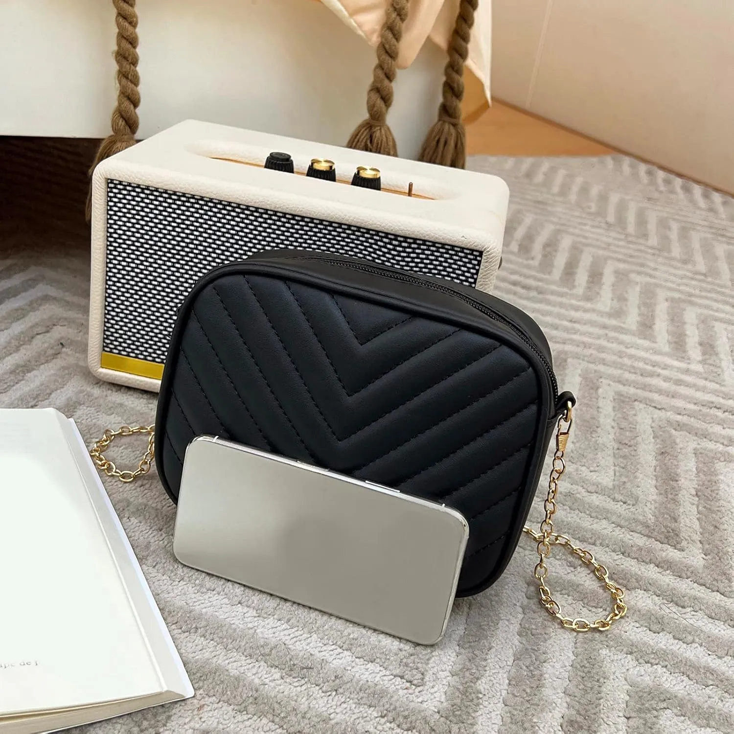 Women Messenger Bag Fashion Simple Stripe Trend Chain Shoulder Bag Purse Practical Ladies Bag