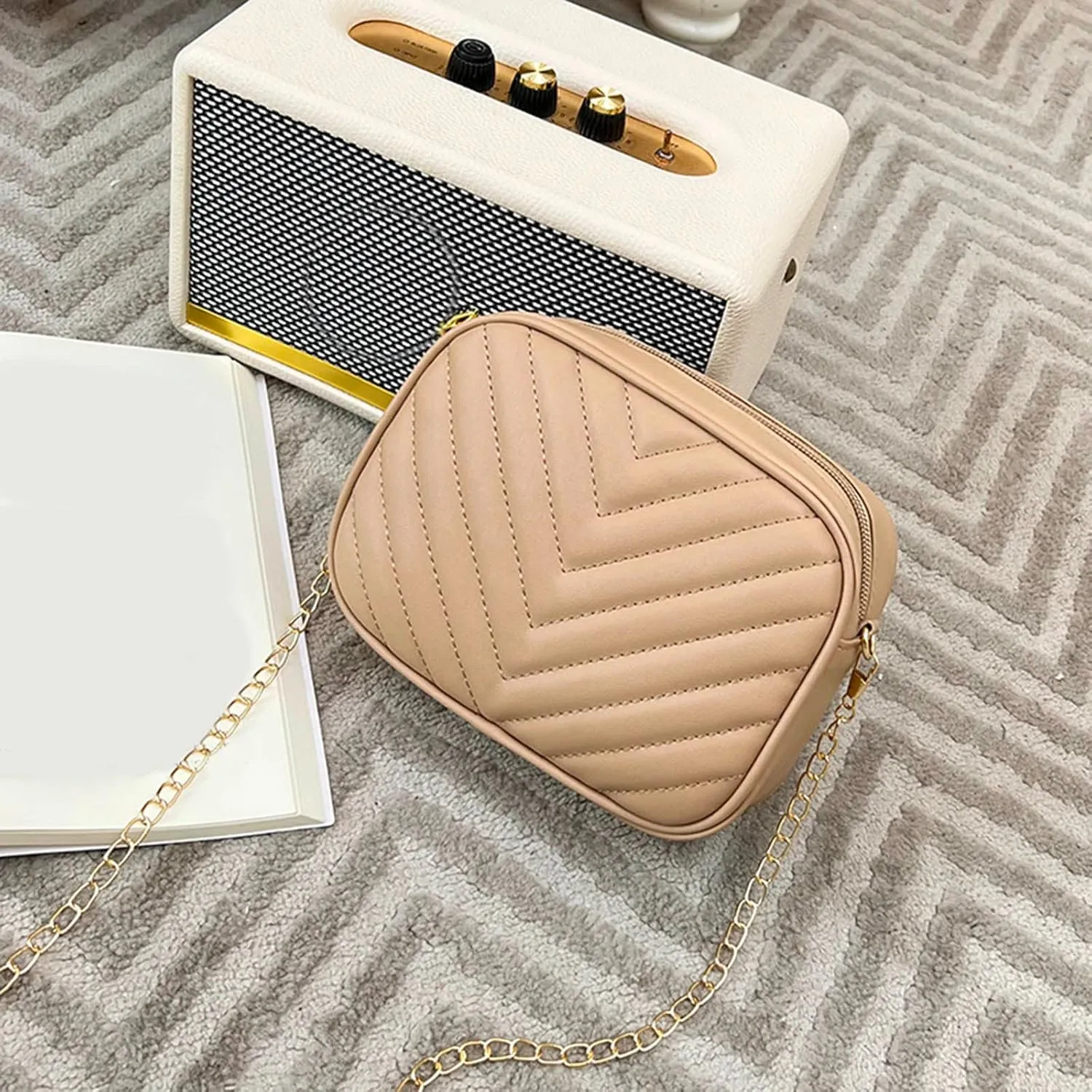 Women Messenger Bag Fashion Simple Stripe Trend Chain Shoulder Bag Purse Practical Ladies Bag
