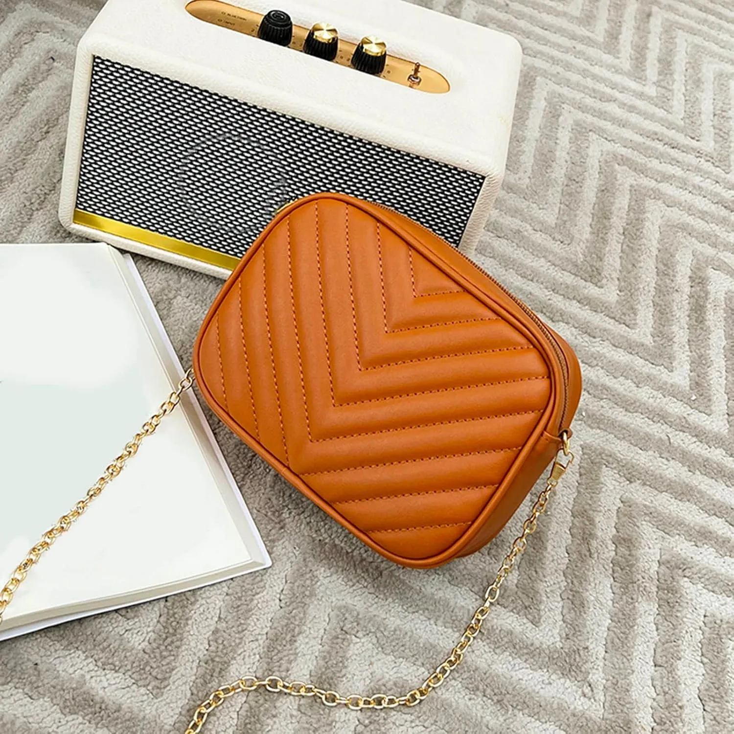 Women Messenger Bag Fashion Simple Stripe Trend Chain Shoulder Bag Purse Practical Ladies Bag