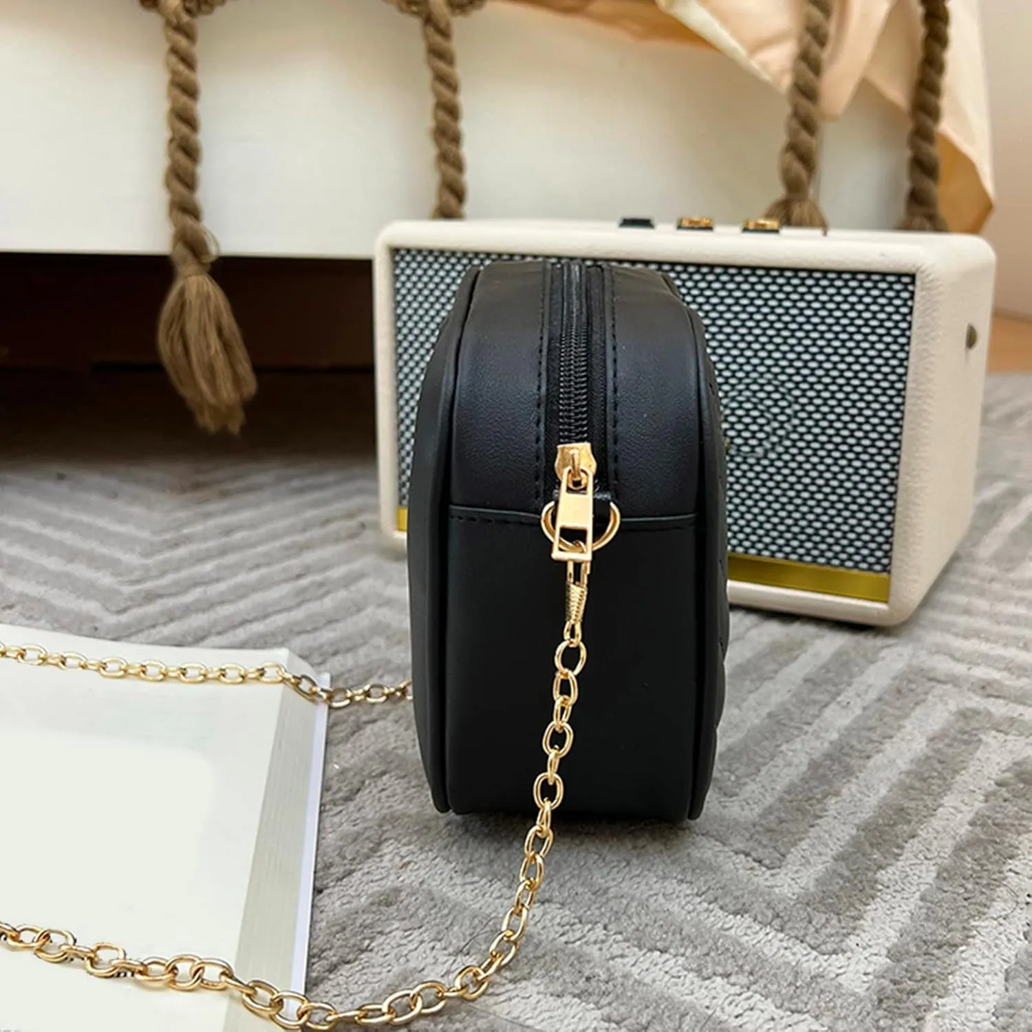 Women Messenger Bag Fashion Simple Stripe Trend Chain Shoulder Bag Purse Practical Ladies Bag