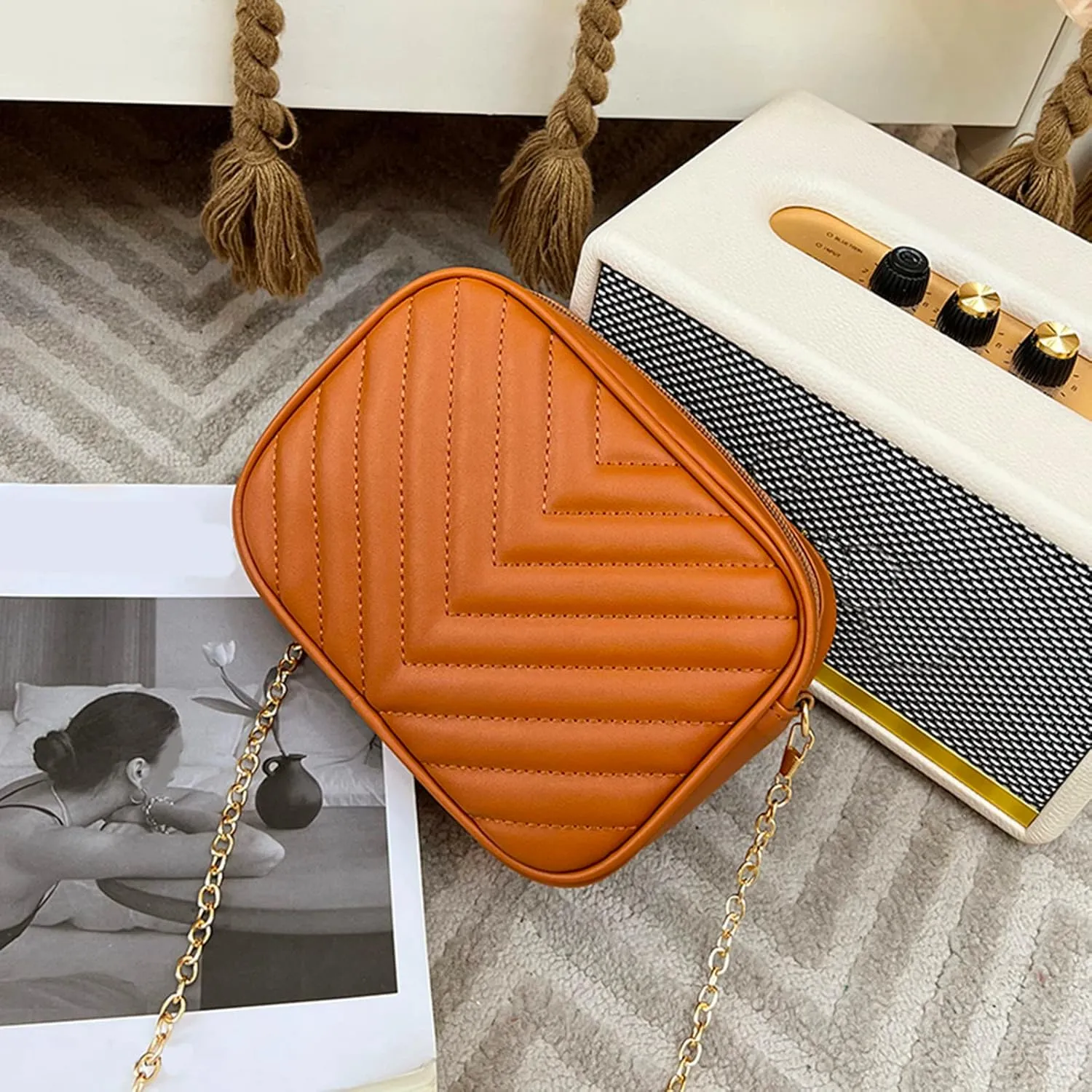 Women Messenger Bag Fashion Simple Stripe Trend Chain Shoulder Bag Purse Practical Ladies Bag