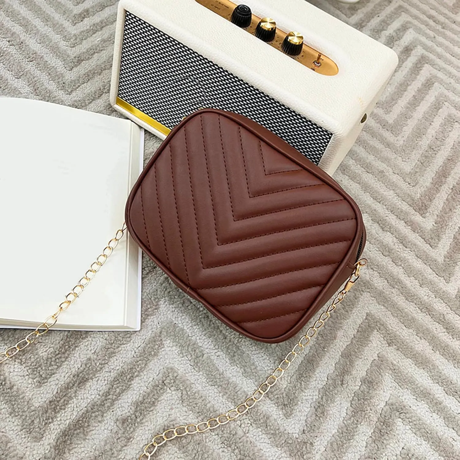 Women Messenger Bag Fashion Simple Stripe Trend Chain Shoulder Bag Purse Practical Ladies Bag