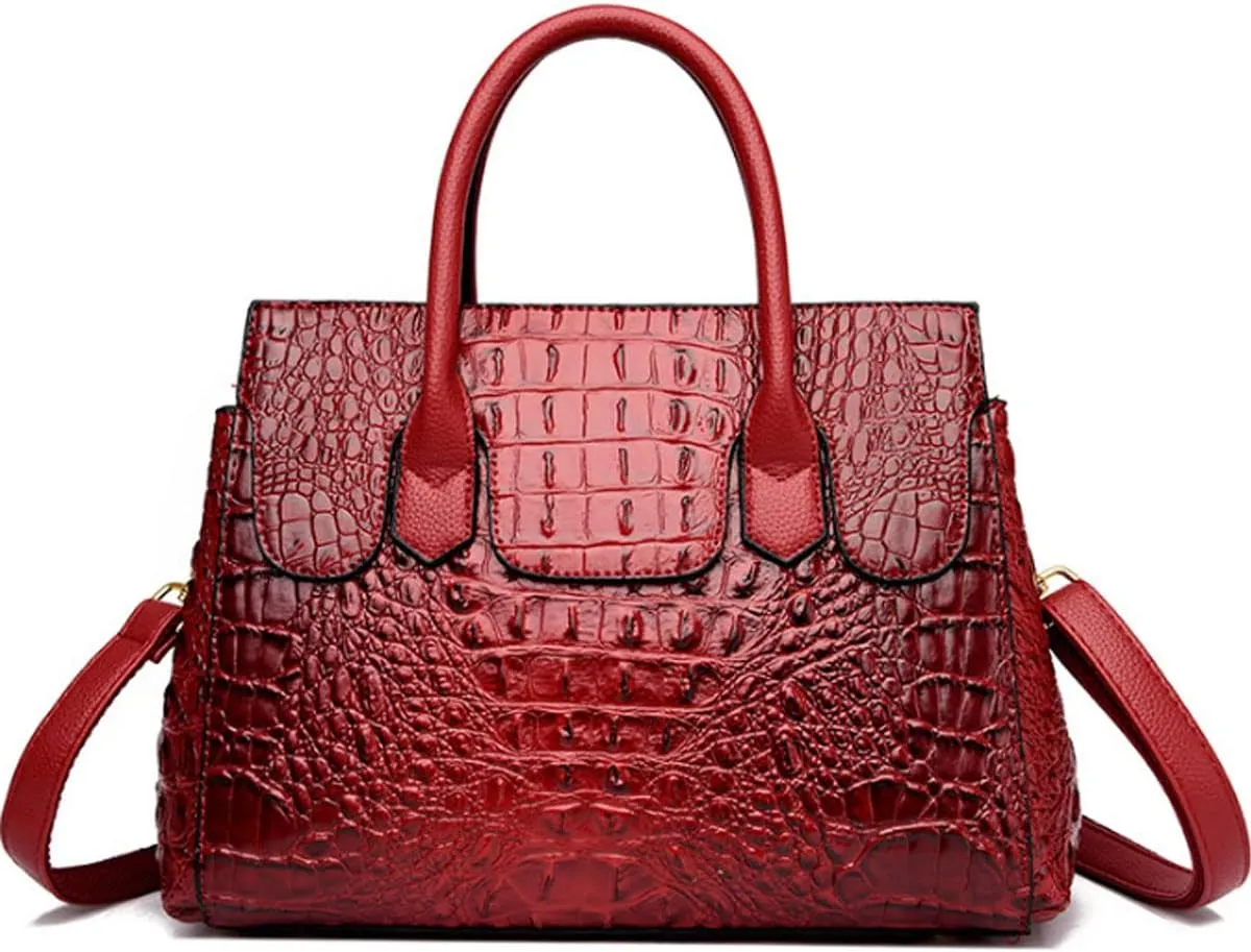 Women Satchel Bag PU Leather Crocodile-Embossed Pattern With Top Handle Shoulder Bags Handbags Fashion Purses Totes
