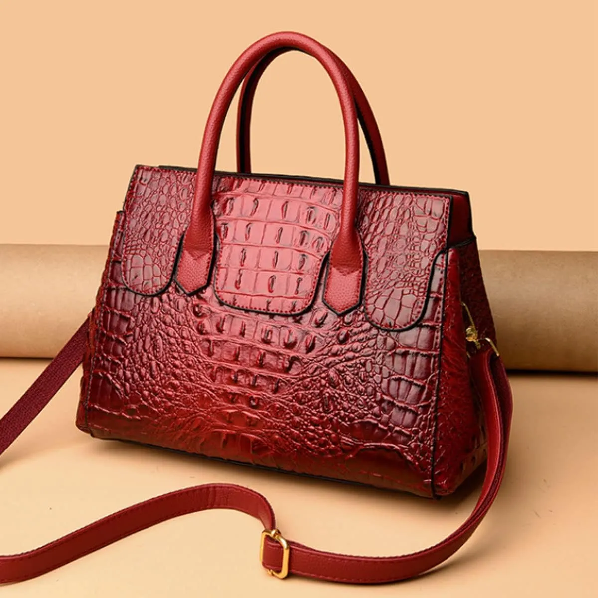 Women Satchel Bag PU Leather Crocodile-Embossed Pattern With Top Handle Shoulder Bags Handbags Fashion Purses Totes
