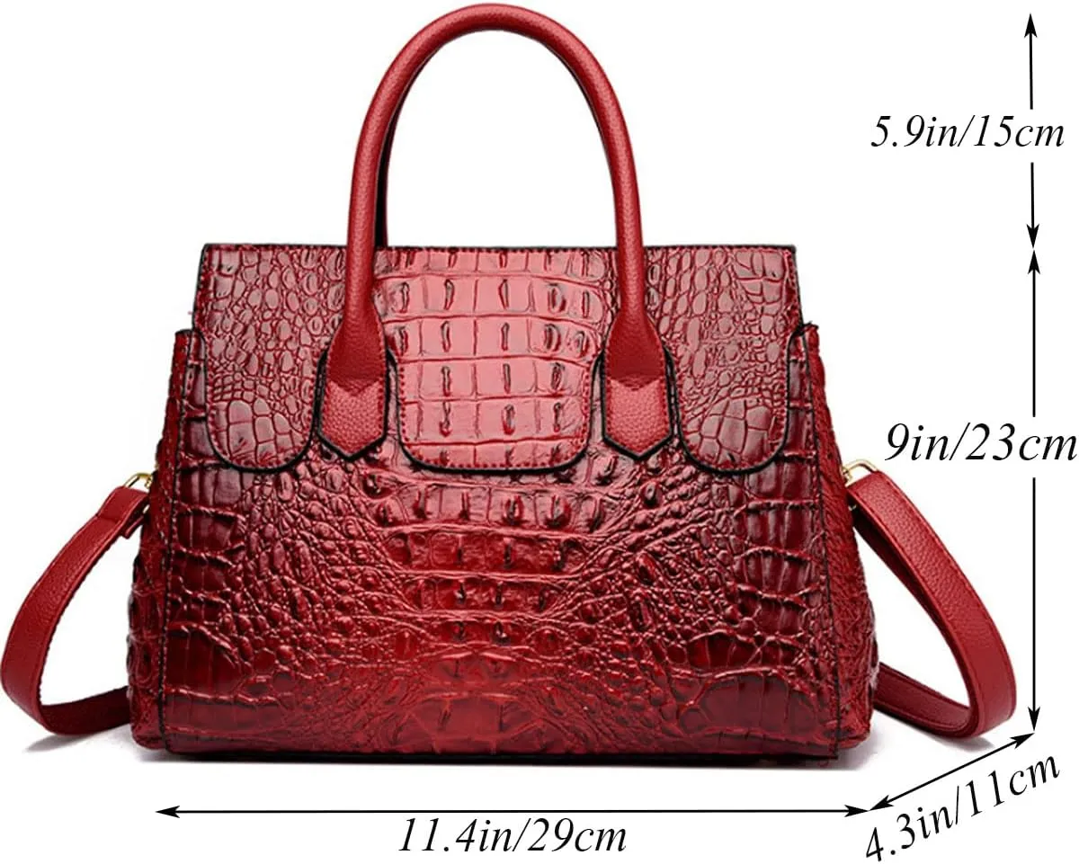 Women Satchel Bag PU Leather Crocodile-Embossed Pattern With Top Handle Shoulder Bags Handbags Fashion Purses Totes