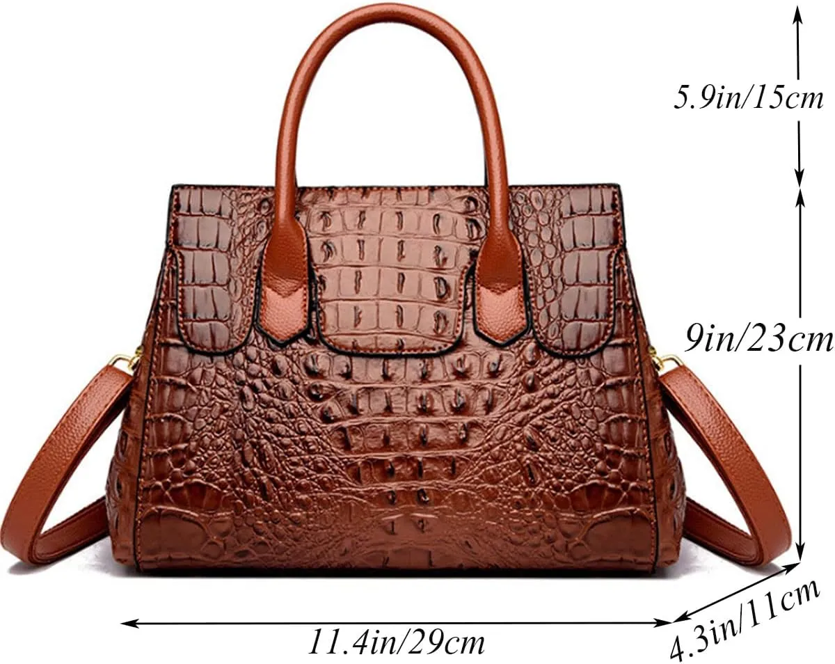 Women Satchel Bag PU Leather Crocodile-Embossed Pattern With Top Handle Shoulder Bags Handbags Fashion Purses Totes