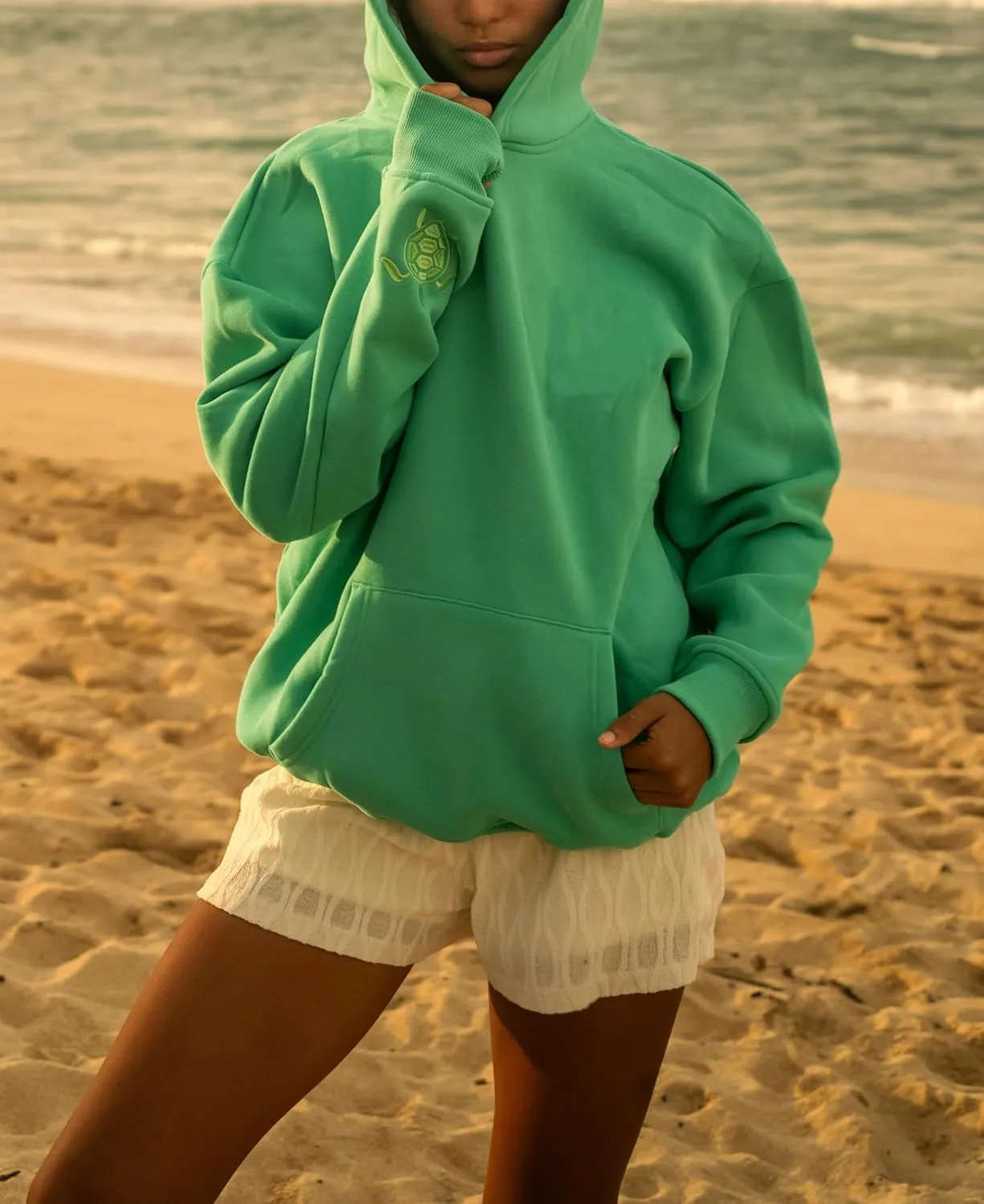 Women Teen Girls Cute Embroidered Flower Ocean Graphic Hoodies Coastal Preppy Long Sleeve Pocket Hoodie Sweatshirts