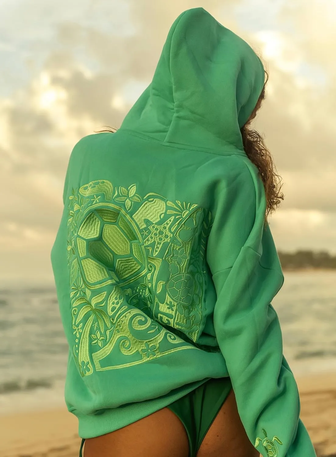 Women Teen Girls Cute Embroidered Flower Ocean Graphic Hoodies Coastal Preppy Long Sleeve Pocket Hoodie Sweatshirts