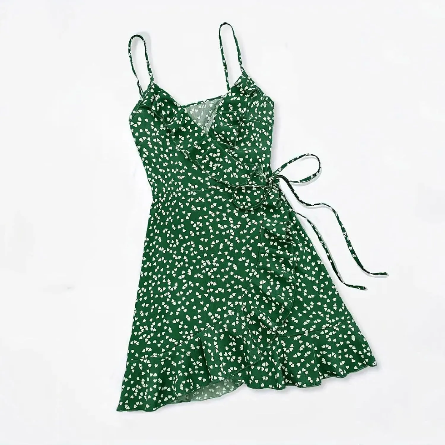 Women's Boho Summer Dresses 2025 Spaghetti Straps Sleeveless Cami Mini Dresses Wrap Knot Ruffle Flowy Sundress Dress