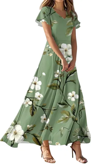 Women's Casual A-Line Dresses 2025 V Neck Short Sleeve Dress Empire Waist Boho Summer Sundress