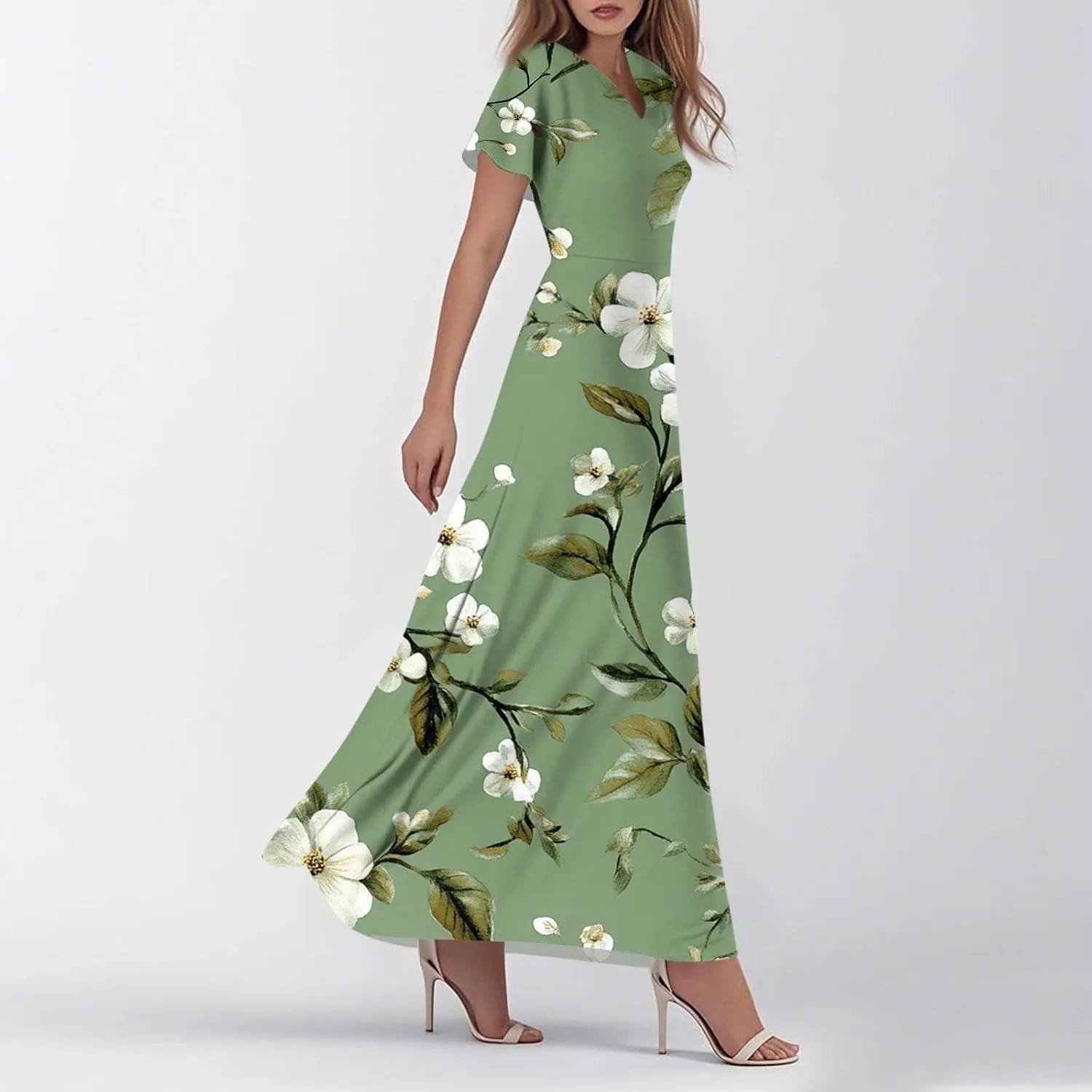 Women's Casual A-Line Dresses 2025 V Neck Short Sleeve Dress Empire Waist Boho Summer Sundress
