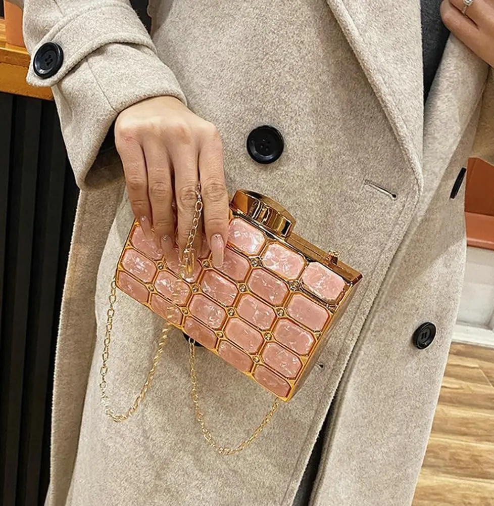 Womens Chic Evening Clutch Bag Acrylic Shoulder Purse Mini Totes Handbag Satchel with Chain Dinner Party Wedding