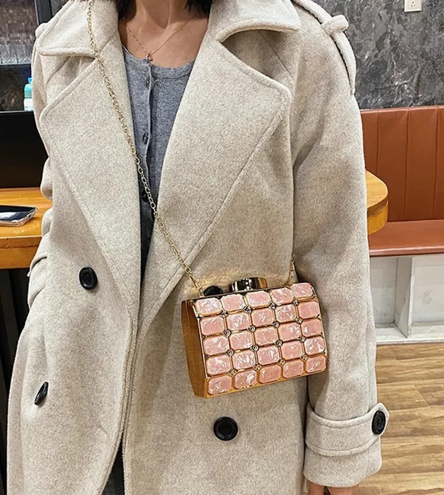 Womens Chic Evening Clutch Bag Acrylic Shoulder Purse Mini Totes Handbag Satchel with Chain Dinner Party Wedding