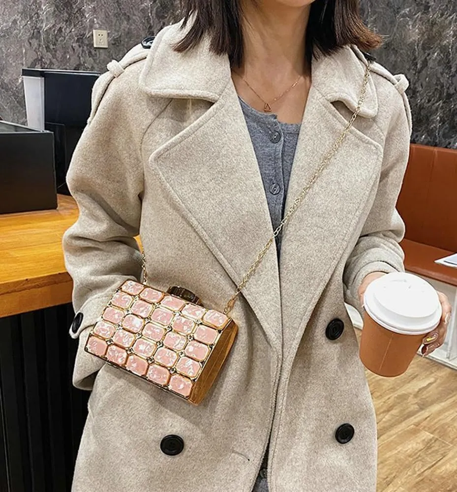Womens Chic Evening Clutch Bag Acrylic Shoulder Purse Mini Totes Handbag Satchel with Chain Dinner Party Wedding