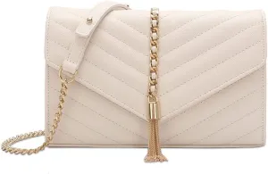 Women's Elegant Quilted Handbag Black Vegan Leather Shoulder Purse with Clutch Function