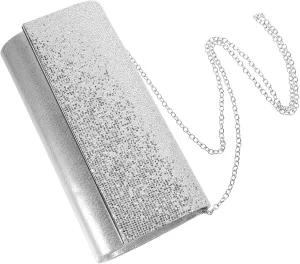 Women's Evening Bag Sequin Silver Handbag Clutch Wedding Evening Bag Large Capacity Purse Elegant Banquet Cocktail Party Accessory