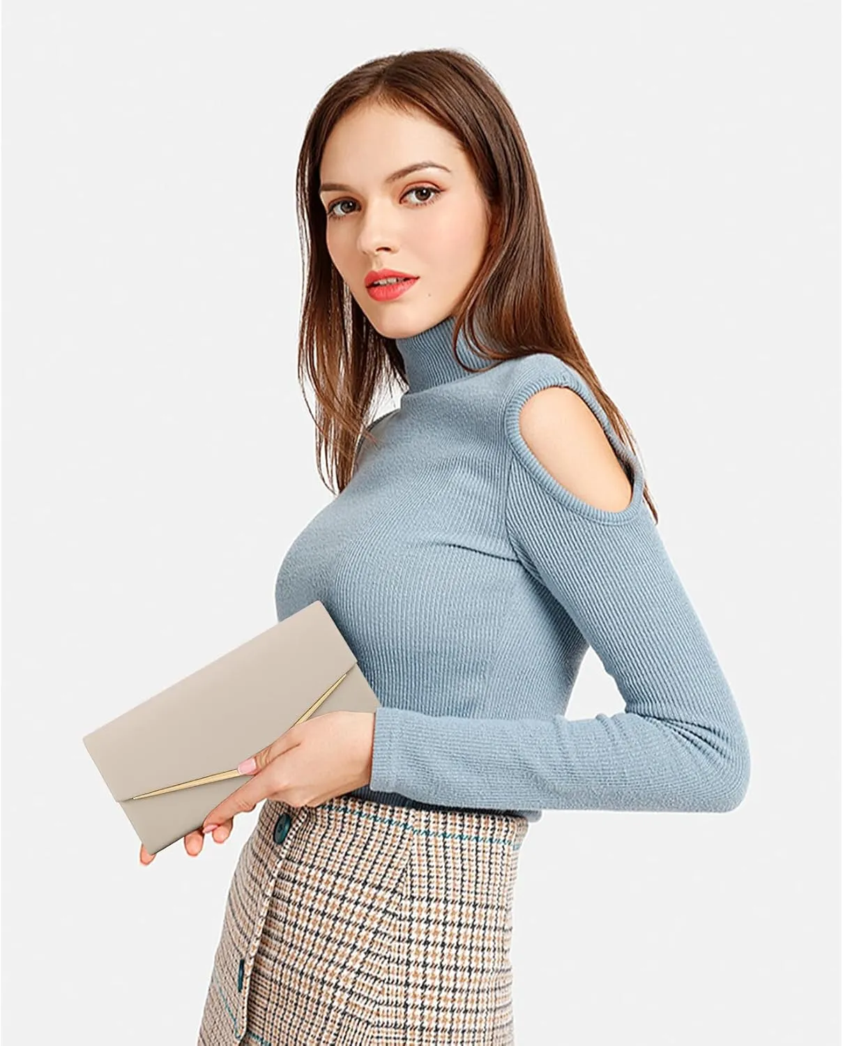 Womens Evening Handbag Vegan Leather Ladies Envelope Clutch Classic Elegant Purse Bags