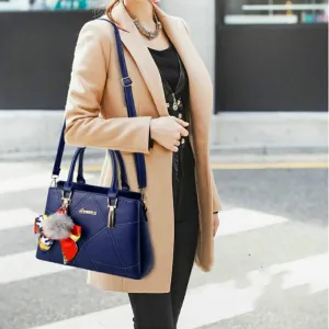 Womens Leather Handbags Purses Top-handle Totes Satchel Shoulder Bag for Ladies With Pompon and Bowknot White