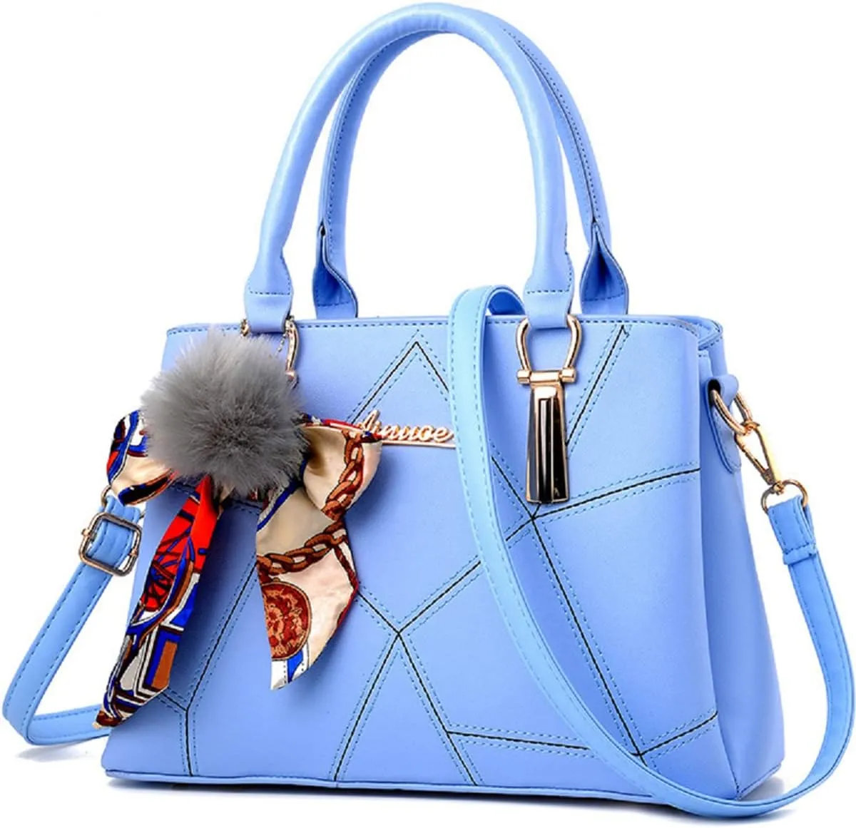 Womens Leather Handbags Purses Top-handle Totes Satchel Shoulder Bag for Ladies With Pompon and Bowknot