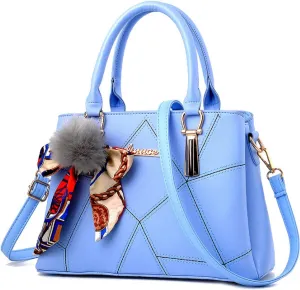 Womens Leather Handbags Purses Top-handle Totes Satchel Shoulder Bag for Ladies With Pompon and Bowknot