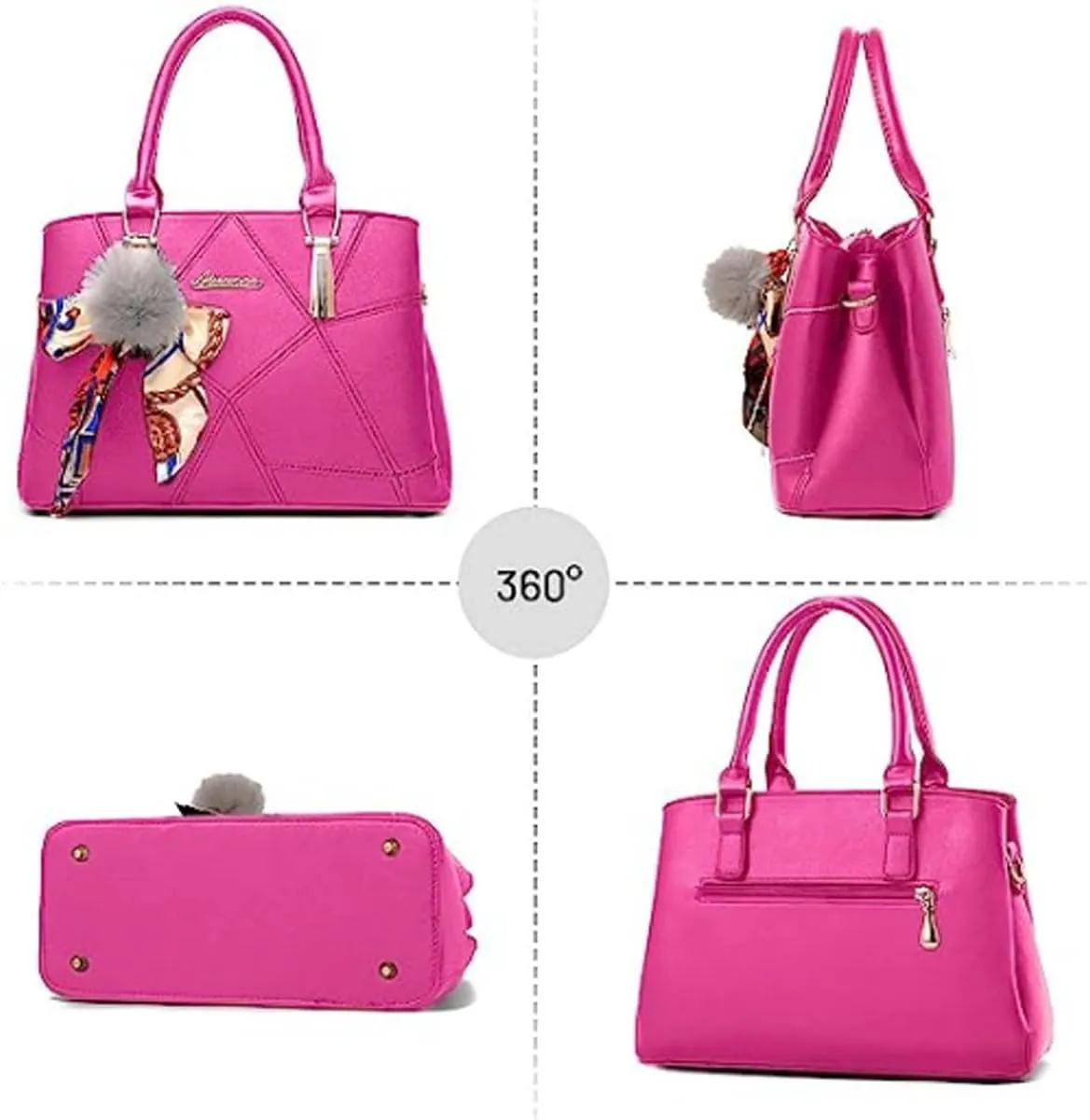 Womens Leather Handbags Purses Top-handle Totes Satchel Shoulder Bag for Ladies With Pompon and Bowknot