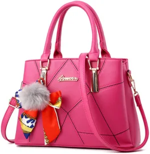 Womens Leather Handbags Purses Top-handle Totes Satchel Shoulder Bag for Ladies With Pompon and Bowknot