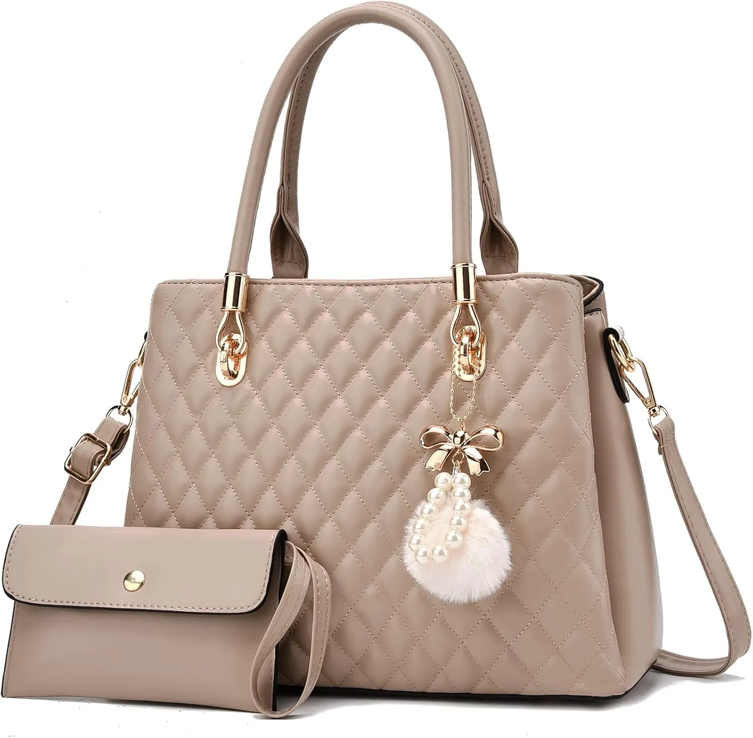Womens Leather Handbags Purses Top-handle Totes Satchel Shoulder Bag for Ladies with Pompon Black