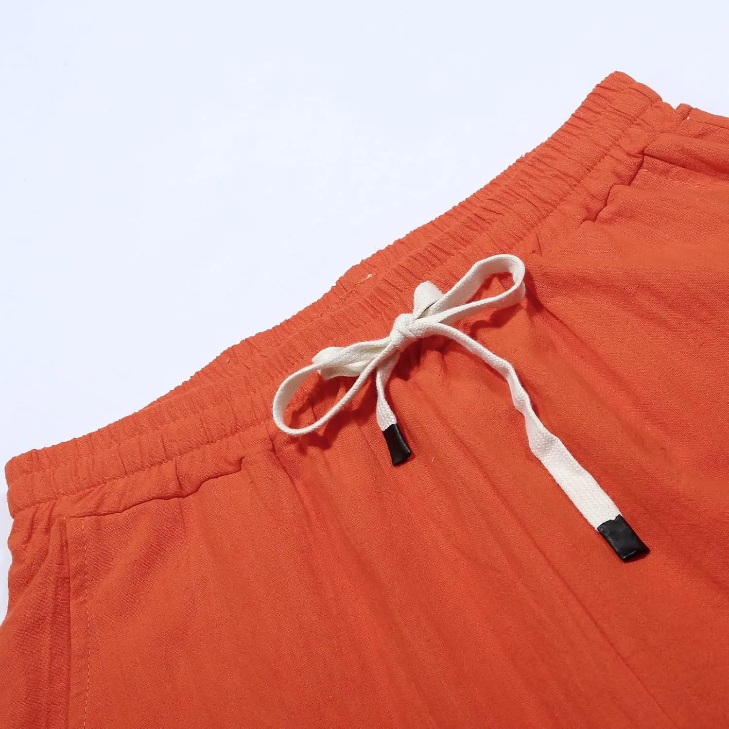 Womens Linen Pants with Pockets High Waist Comfy White Gauze Cropped Pants Casual Lightweight Loose Buttons Trousers