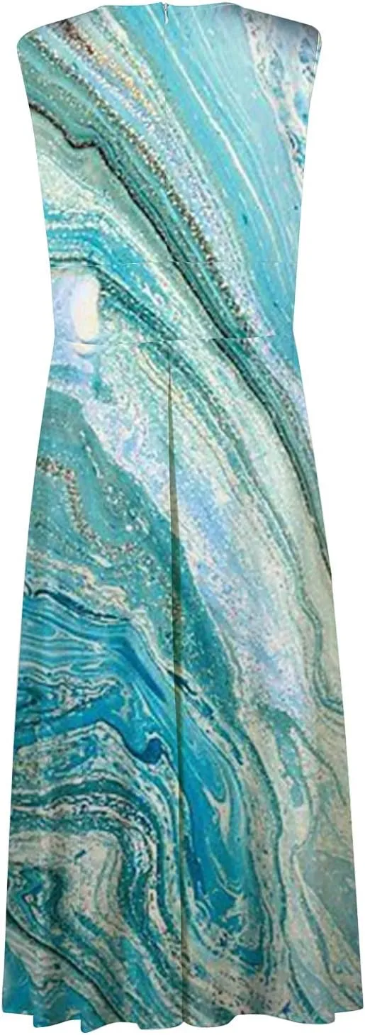 Women's Summer Maxi Dresses V Neck Sleeveless Boho Beach Swing Spring Dresses, S-3XL