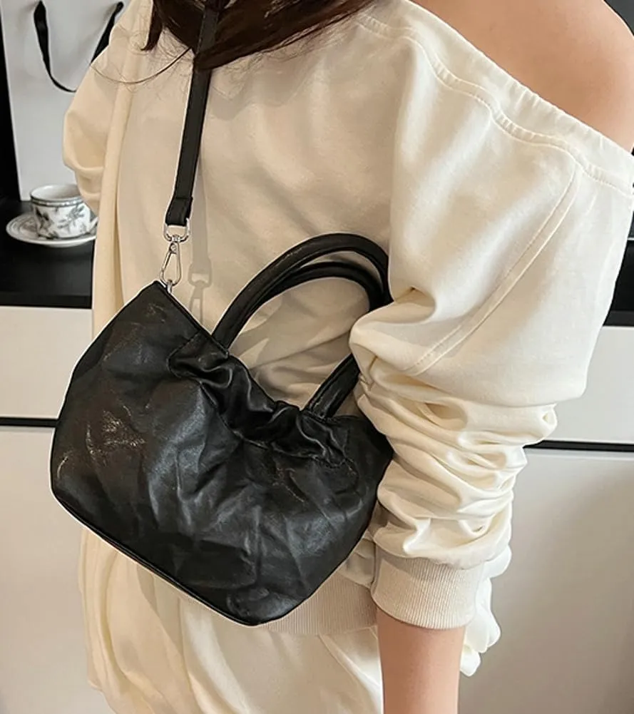 Womens Vegan Leather Crossbody Purses Small Chic Pleated Shoulder Tote Bag Satchels Bucket Top Handle Handbags 2025