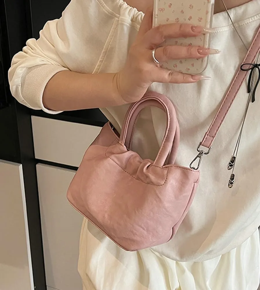 Womens Vegan Leather Crossbody Purses Small Chic Pleated Shoulder Tote Bag Satchels Bucket Top Handle Handbags 2025