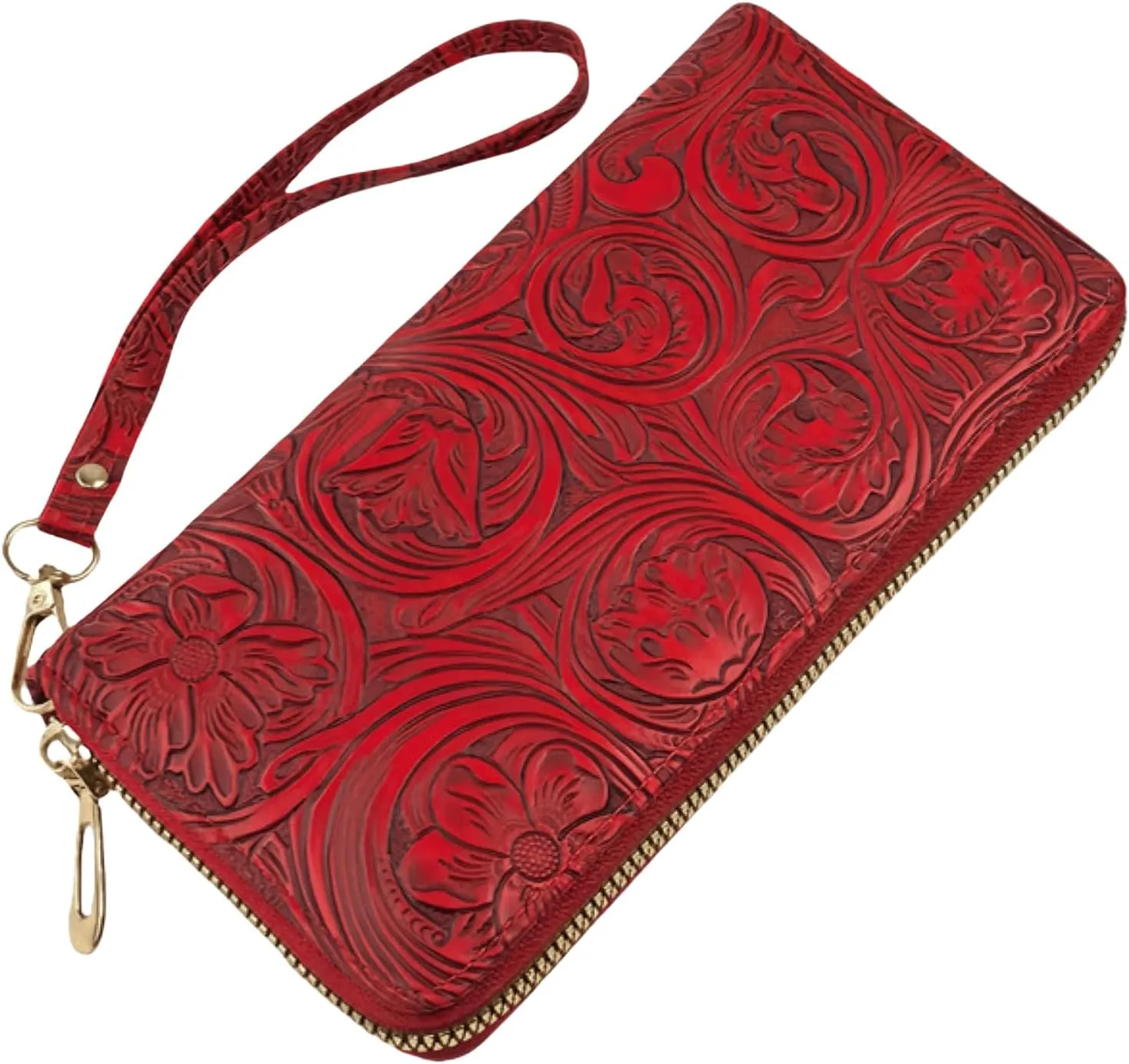 Womens Wallet Wristlet RFID Blocking Floral Vegan Leather Purse Long Zip Around Clutch Large Capacity Card Holder