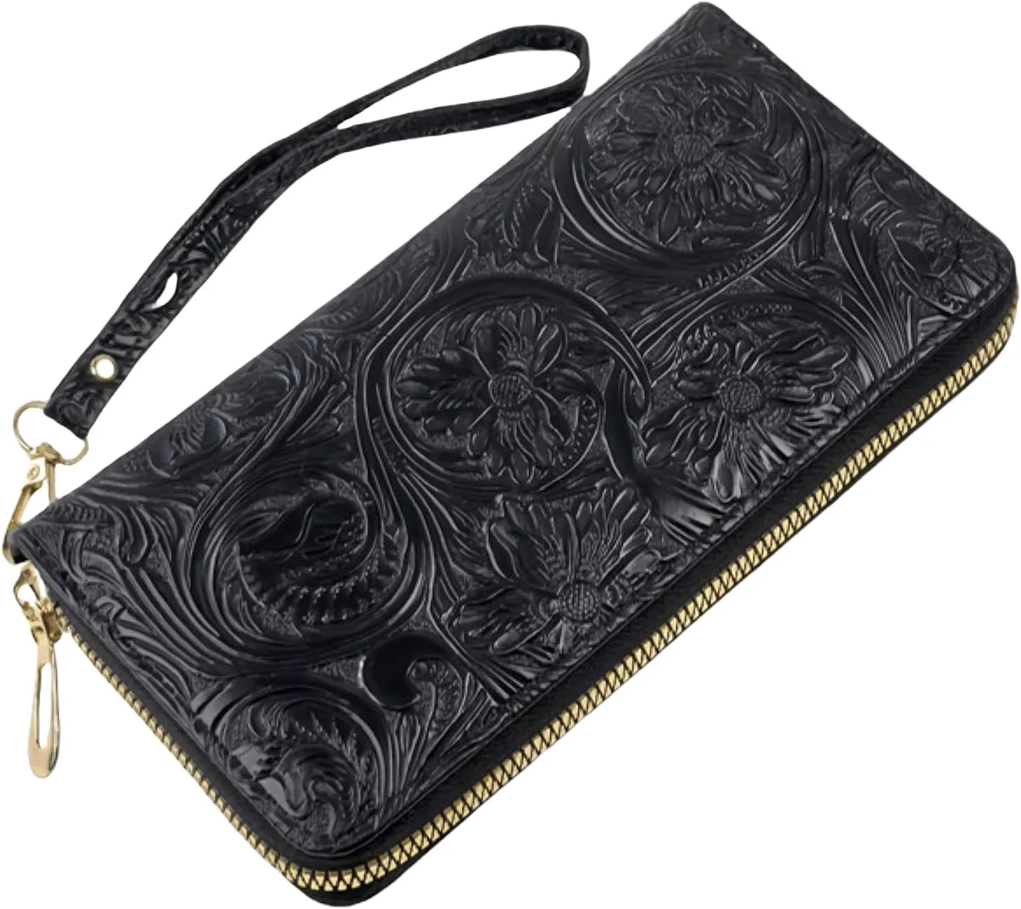 Womens Wallet Wristlet RFID Blocking Floral Vegan Leather Purse Long Zip Around Clutch Large Capacity Card Holder