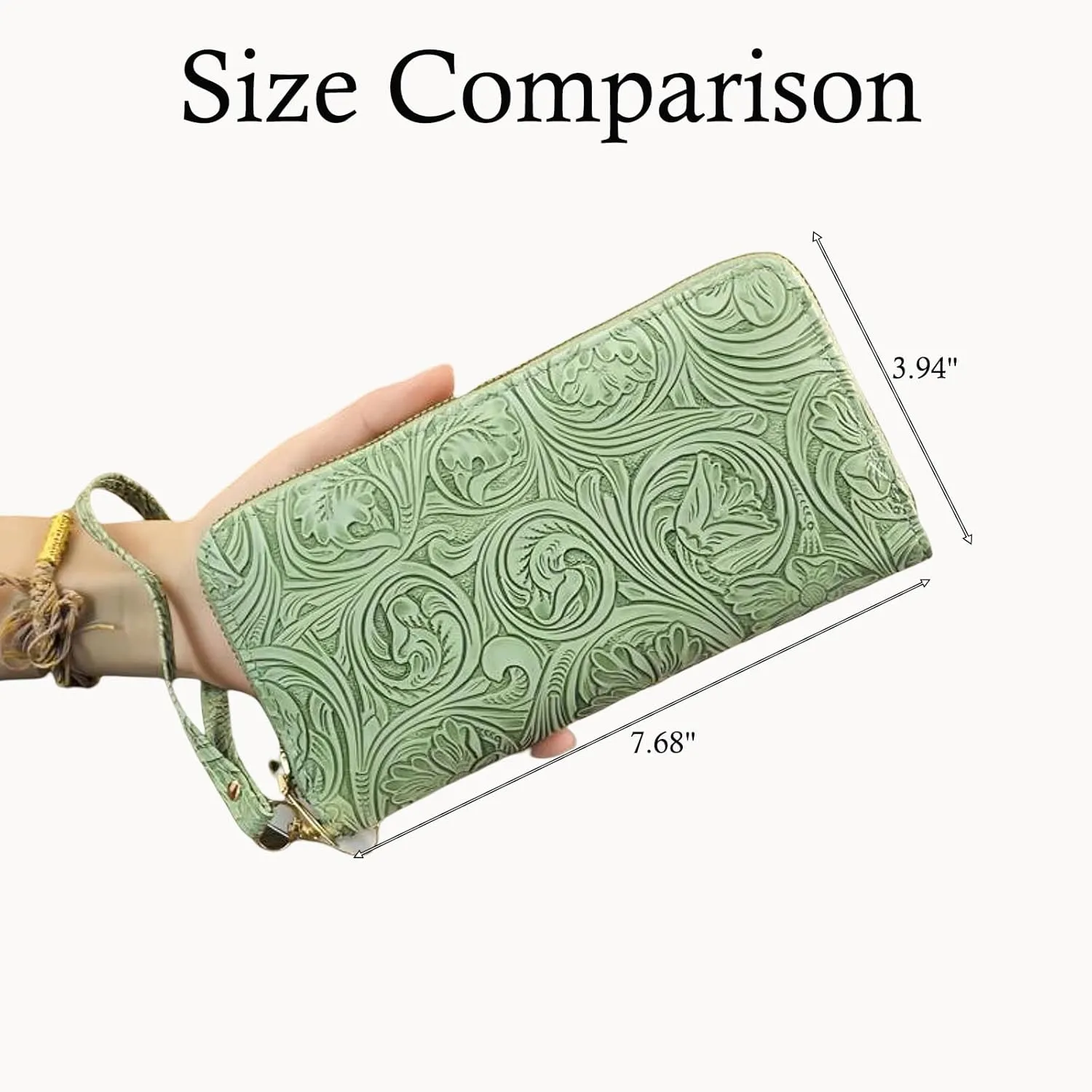 Womens Wallet Wristlet RFID Blocking Floral Vegan Leather Purse Long Zip Around Clutch Large Capacity Card Holder
