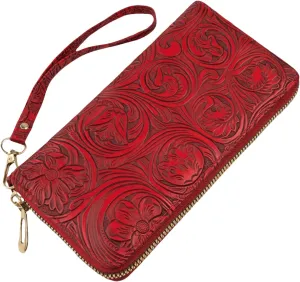 Womens Wallet Wristlet RFID Blocking Floral Vegan Leather Purse Long Zip Around Clutch Large Capacity Card Holder