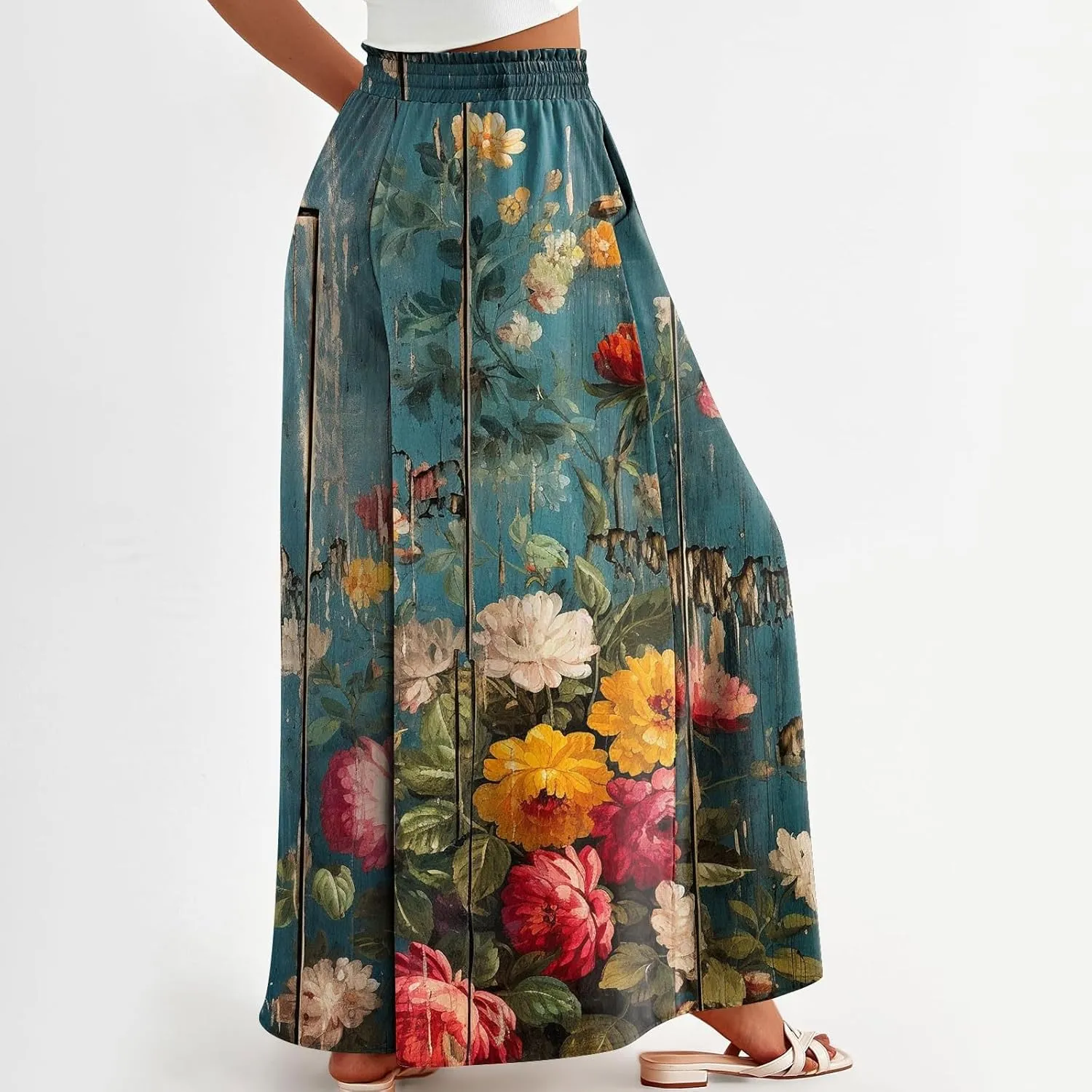 Womens Wide Leg Pants Women's Casual Trendy Loose Fit Elastic High Waist Wide Leg Trousers Flowy Long Pants