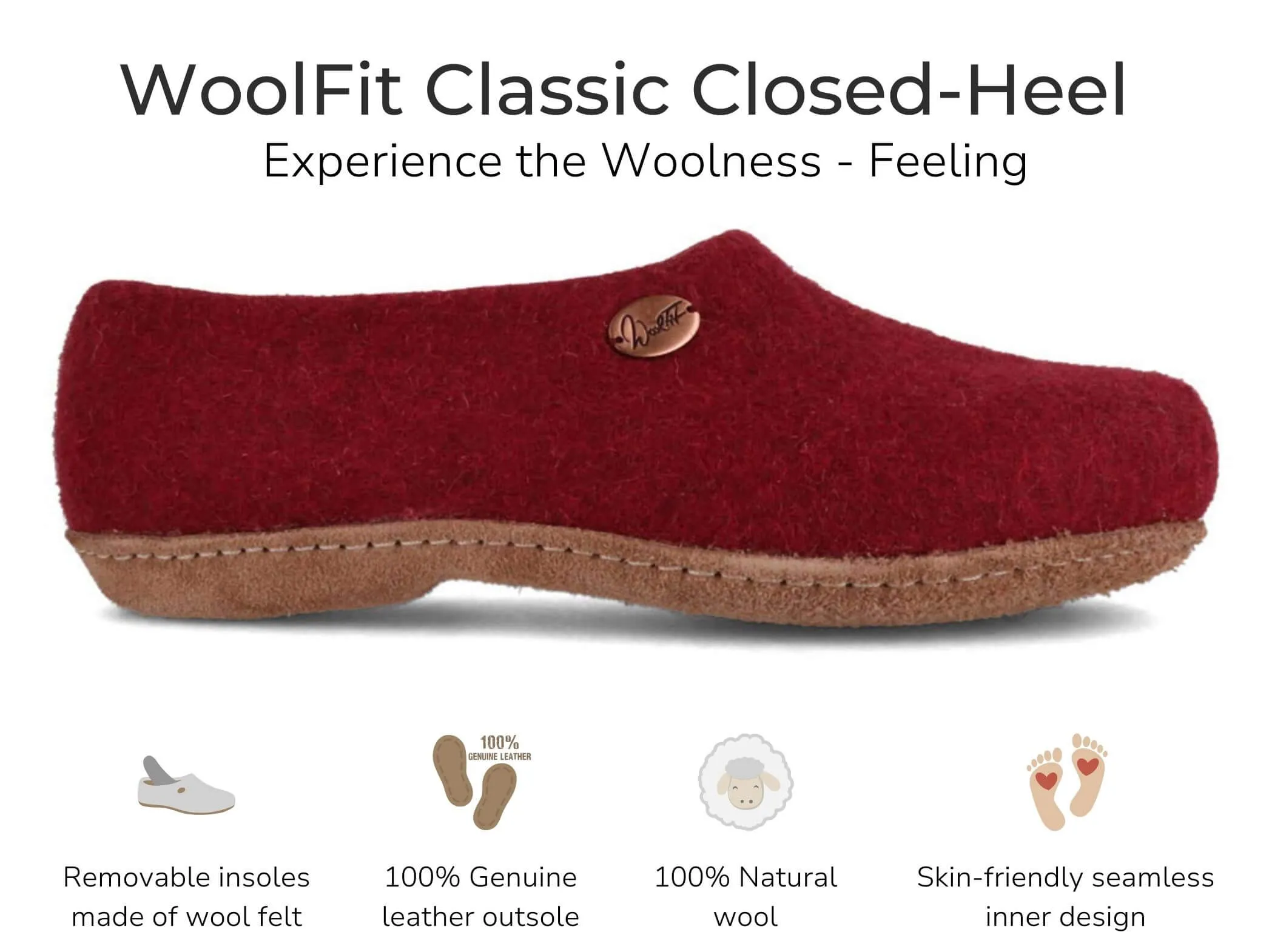 WoolFit Classic | Closed-Heel Slippers with Insoles & Leather Sole