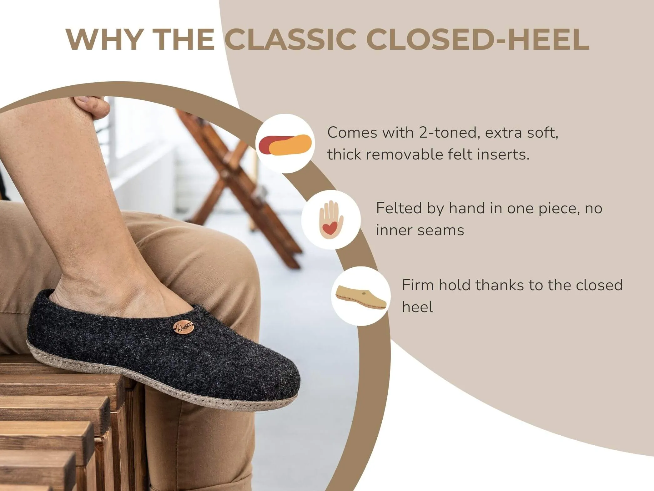 WoolFit Classic | Closed-Heel Slippers with Insoles & Leather Sole