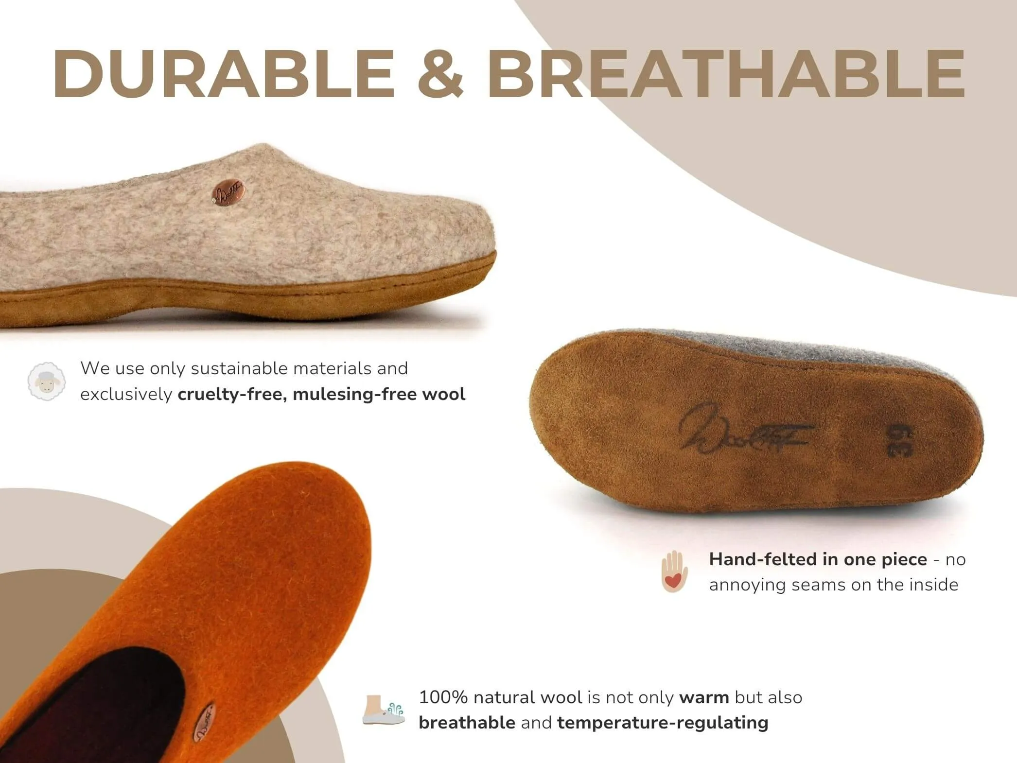 WoolFit Classic | Closed-Heel Slippers with Insoles & Leather Sole
