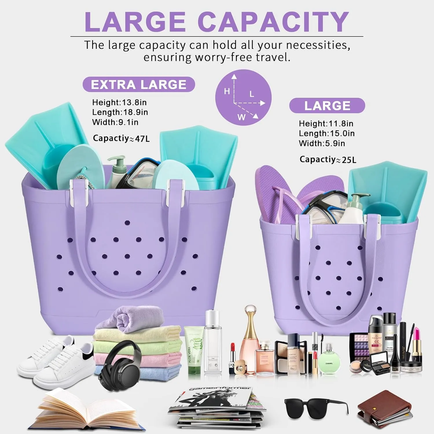 X-Large Beach Rubber Tote Bag Washable Travel Waterproof Sandproof Durable Modern Sports Handbag Groceries Pool