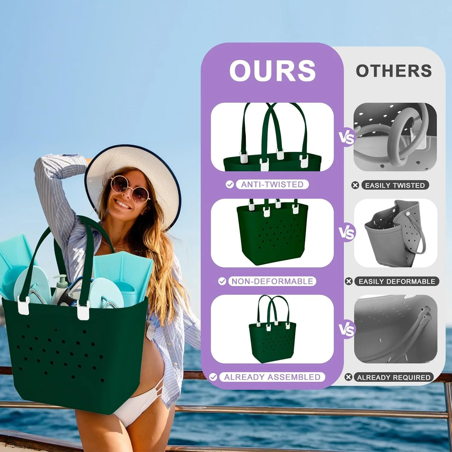 X-Large Beach Rubber Tote Bag Washable Travel Waterproof Sandproof Durable Modern Sports Handbag Groceries Pool
